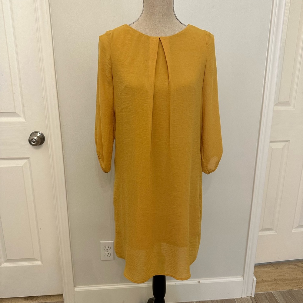H&M Yellow Shift Dress 3/4 Sleeves size 4